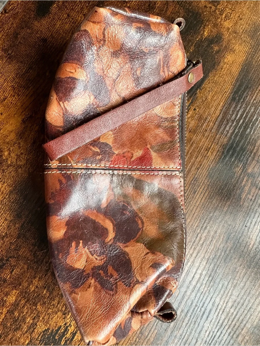 Patricia Nash Brown Floral Leather Cosmetic Case